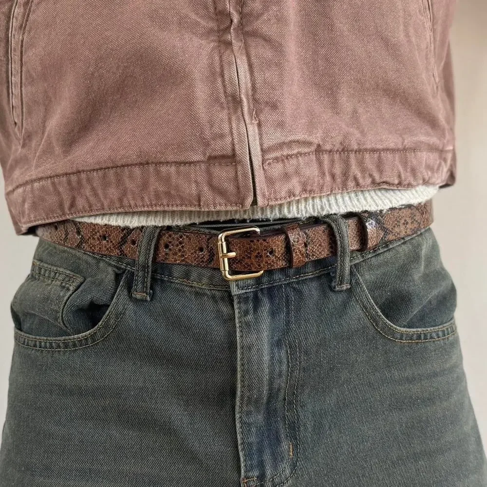 Western Brown Snakeskin Belt Unisex Cowboy Boho Style Adjustable 43